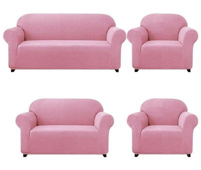 Elgeyar Polyester Likralı Jakarlı Süngersiz Armürlü Giydirmeli Pembe Yedili Koltuk Örtüsü 180x230 cm