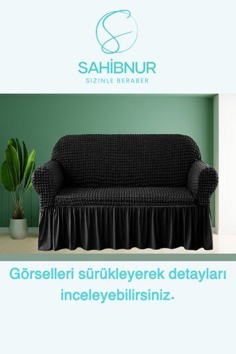 Sahibnur Pamuklu - Polyester Bürümcük Jakarlı Süngersiz Geometrik Desenli Giydirmeli Siyah Tekli Koltuk Örtüsü 140x180 cm