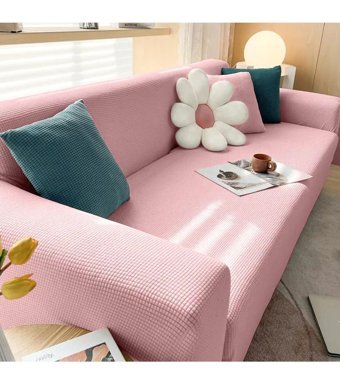 Uyumev Pamuklu - Polyester Likralı Süngerli Çizgili Giydirmeli Pembe Tekli Koltuk Örtüsü 180x230 cm