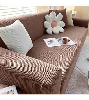 Uyumev Pamuklu - Polyester Likralı Süngerli Çizgili Giydirmeli Kahverengi Tekli Koltuk Örtüsü 180x230 cm