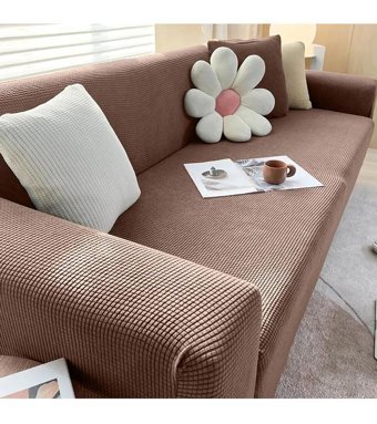 Uyumev Pamuklu - Polyester Likralı Süngerli Çizgili Giydirmeli Kahverengi Tekli Koltuk Örtüsü 180x230 cm