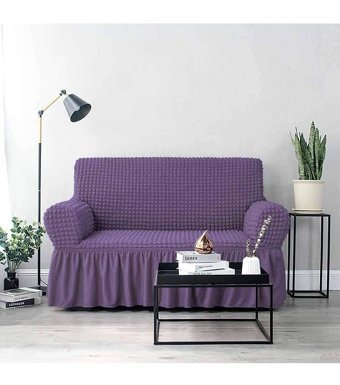 Bright Home Polyester Bürümcük Fırfırlı Süngersiz Düz Giydirmeli Lastikli Mor Tekli Koltuk Örtüsü 115x175 cm