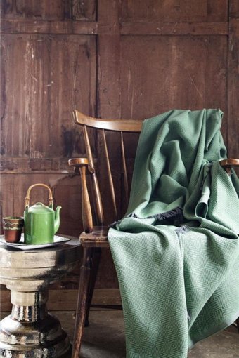 İssimo Home Maia Pamuklu - Polyester Saçaklı Süngersiz Düz Yeşil Tekli Koltuk Örtüsü 170x230 cm