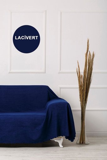 Velerde Home Pamuklu - Polyester Polar Süngersiz Düz Lacivert Tekli Koltuk Örtüsü 180x300 cm