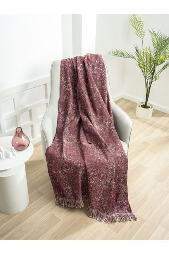 Ecre Pamuklu Kanvas Saçaklı Süngersiz Bordo Tekli Koltuk Örtüsü 170x220 cm