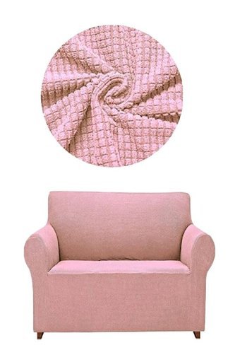 Karahanlı Polyester Likralı Süngersiz Pitikare Desenli Giydirmeli Pembe Tekli Koltuk Örtüsü 140x180 cm