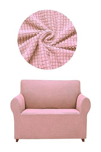 Karahanlı Polyester Likralı Süngersiz Pitikare Desenli Giydirmeli Pembe Tekli Koltuk Örtüsü 140x180 cm