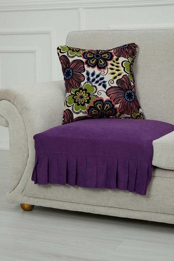Aisha's Design KO-27 Polyester Örgü Pileli Süngersiz Düz Mor İkili Koltuk Örtüsü 34x48 cm