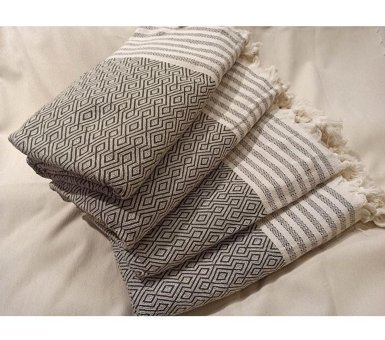 Şener Home Pamuklu Polar Saçaklı Süngersiz Çizgili Yeşil Tekli Koltuk Örtüsü 170x301 cm