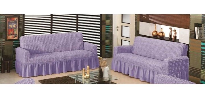 Evory Pamuklu - Polyester Bürümcük Jakarlı Süngersiz Armürlü Giydirmeli Mor Altılı Koltuk Örtüsü