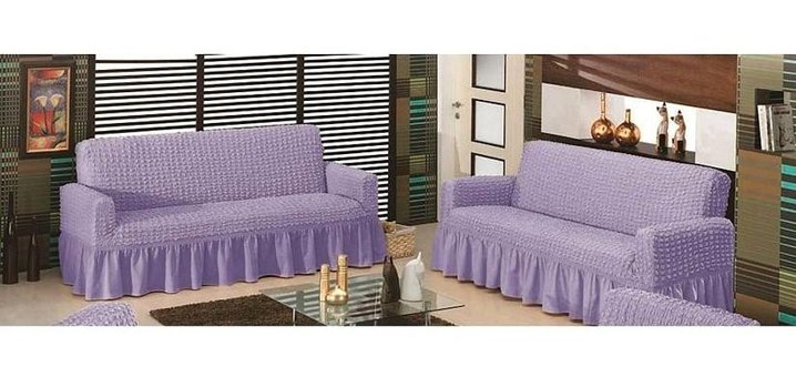 Evory Pamuklu - Polyester Bürümcük Jakarlı Süngersiz Armürlü Giydirmeli Mor Altılı Koltuk Örtüsü