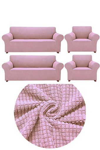 Ensari Karaoğlu Polyester Likralı Jakarlı Süngersiz Armürlü Giydirmeli Pembe Sekizli Koltuk Örtüsü 180x230 cm