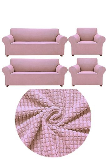 Ensari Karaoğlu Polyester Likralı Jakarlı Süngersiz Armürlü Giydirmeli Pembe Sekizli Koltuk Örtüsü 180x230 cm