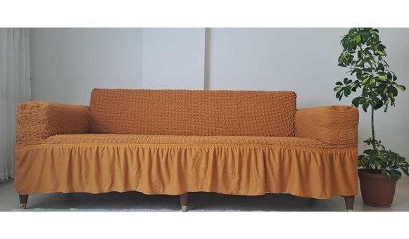 Güzelevim Polyester Bürümcük Süngersiz Kapitone Giydirmeli Turuncu 3-3-1-1 Koltuk Örtüsü 180x230 cm