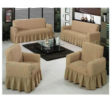 Heytgah Polyester Bürümcük-Likralı Fırfırlı Süngersiz Kapitone Giydirmeli Kahverengi 3-3-1-1 Koltuk Örtüsü 80x120 cm