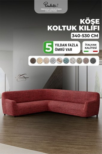 Paulato Mikrofiber Likralı Jakarlı Süngersiz Çizgili Giydirmeli Bordo Dörtlü Koltuk Örtüsü 300x550 cm