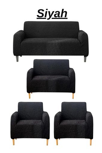 E Bahar Polyester Bürümcük Jakarlı Süngersiz Armürlü Giydirmeli Siyah Yedili Koltuk Örtüsü 180x230 cm