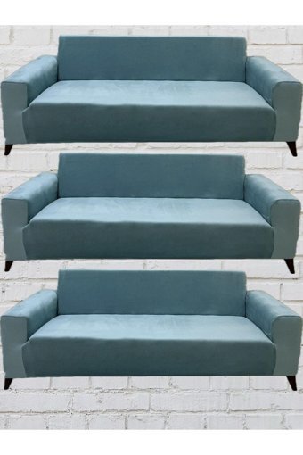 Şahane Ev Kadife Likralı Jakarlı Süngersiz Çizgili Giydirmeli Yeşil Üçlü Koltuk Örtüsü 140 cm