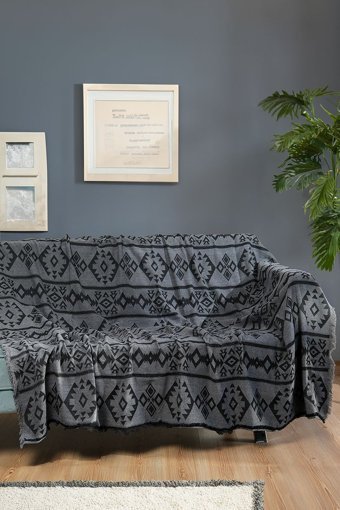 Mariva Home Jakarlı Süngersiz Geometrik Desenli Siyah Tekli Koltuk Örtüsü 170x210 cm