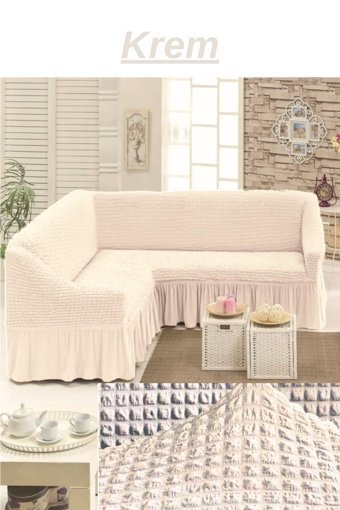 Ensari Karaoğlu Polyester Bürümcük Jakarlı Süngersiz Armürlü Giydirmeli Bej Beşli Koltuk Örtüsü 180x330 cm