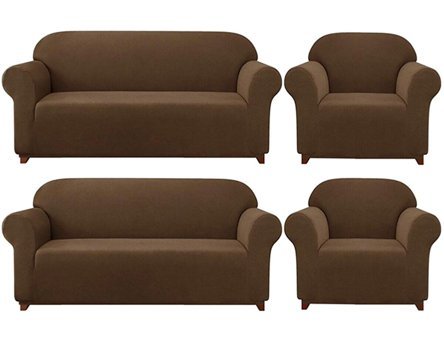 Bemrax Polyester Likralı Süngersiz Pitikare Desenli Giydirmeli Lastikli Su Geçirmez Kahverengi Dörtlü Koltuk Örtüsü 180x230 cm