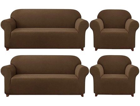 Bemrax Polyester Likralı Süngersiz Pitikare Desenli Giydirmeli Lastikli Su Geçirmez Kahverengi Dörtlü Koltuk Örtüsü 180x230 cm