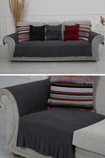 Aisha's Design KTK-6 Polyester Örgü Pileli Süngersiz Düz Gri Dörtlü Koltuk Örtüsü 34x48 cm
