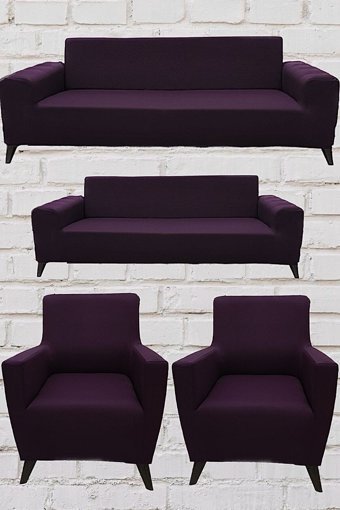 Şahane Ev Mikro Polyester Likralı Jakarlı Süngersiz Düz Giydirmeli Lastikli Fuşya Üçlü Koltuk Örtüsü 28x32 cm
