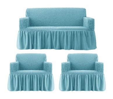 Elgeyar Pamuklu - Polyester Bürümcük Jakarlı Süngersiz Armürlü Giydirmeli Turkuaz Beşli Koltuk Örtüsü 183x230 cm
