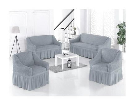 Karna Home Pamuklu Bürümcük Fırfırlı Süngersiz Kareli Giydirmeli Beyaz Yedili Koltuk Örtüsü 210x240 cm