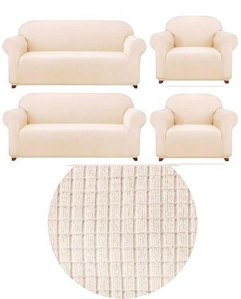 Furkanticaret Pamuklu - Polyester Likralı Süngersiz Düz Giydirmeli Krem 3-2-1-1 Koltuk Örtüsü 180x230 cm