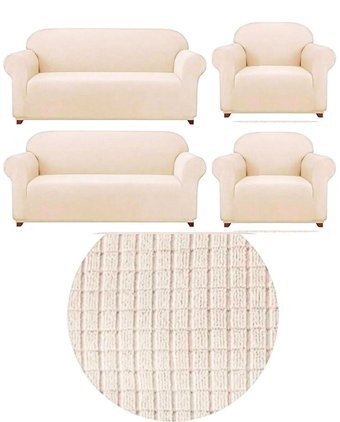 Furkanticaret Pamuklu - Polyester Likralı Süngersiz Düz Giydirmeli Krem 3-2-1-1 Koltuk Örtüsü 180x230 cm