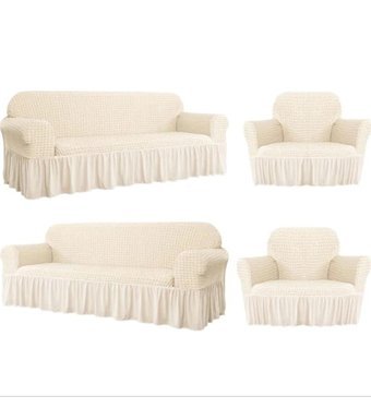 Bright Home Polyester Bürümcük Fırfırlı Süngersiz Petek Desenli Giydirmeli Lastikli Bej Tekli Koltuk Örtüsü 180x230 cm