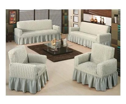 Evory Home Pamuklu - Polyester Bürümcük Jakarlı Süngersiz Armürlü Giydirmeli Lastikli Gri Sekizli Koltuk Örtüsü