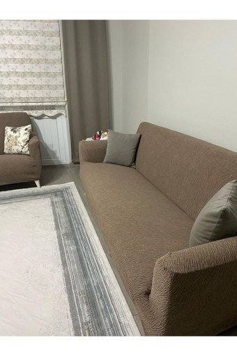 Uyumev Pamuklu - Polyester Bürümcük-Likralı Jakarlı Süngerli Çizgili Giydirmeli Lacivert Tekli Koltuk Örtüsü 180x230 cm