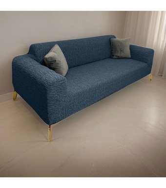 Bonjourmadame Pamuklu - Polyester Süngersiz Çizgili Giydirmeli Lastikli Mavi Tekli Koltuk Örtüsü 180x230 cm