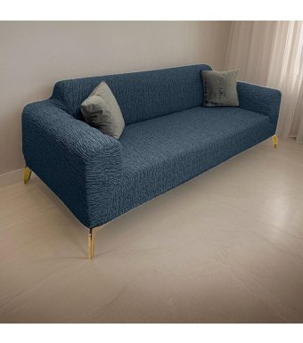 Bonjourmadame Pamuklu - Polyester Süngersiz Çizgili Giydirmeli Lastikli Mavi Tekli Koltuk Örtüsü 180x230 cm