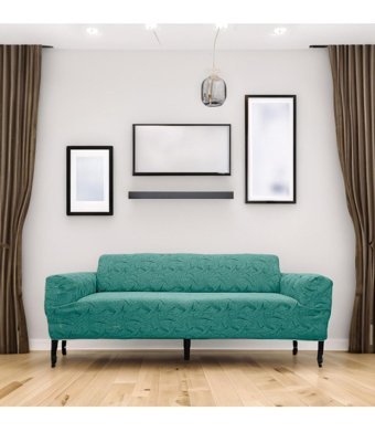 Etles Home Polyester Likralı Jakarlı Süngersiz Armürlü Giydirmeli Yeşil Üçlü Koltuk Örtüsü 180x230 cm