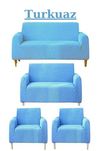 Ensari Karaoğlu Pamuklu - Polyester Bürümcük Jakarlı Süngersiz Armürlü Giydirmeli Turkuaz Yedili Koltuk Örtüsü 180x230 cm