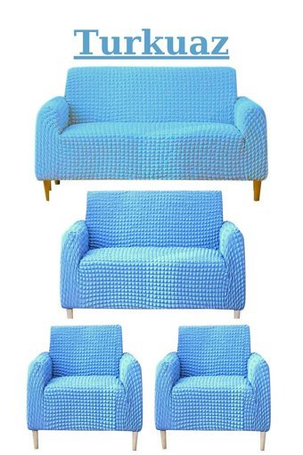 Ensari Karaoğlu Pamuklu - Polyester Bürümcük Jakarlı Süngersiz Armürlü Giydirmeli Turkuaz Yedili Koltuk Örtüsü 180x230 cm