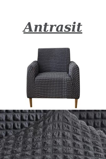 E Bahar Polyester Bürümcük Jakarlı Süngersiz Armürlü Giydirmeli Gri Tekli Koltuk Örtüsü 80x120 cm