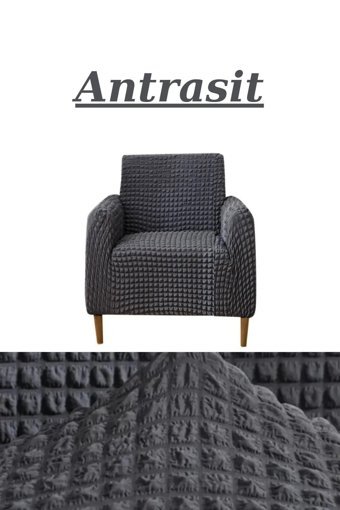 E Bahar Polyester Bürümcük Jakarlı Süngersiz Armürlü Giydirmeli Gri Tekli Koltuk Örtüsü 80x120 cm