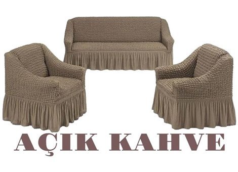Furkanticaret Polyester Bürümcük Süngersiz Kapitone Giydirmeli Krem Üçlü Koltuk Örtüsü 80x120 cm