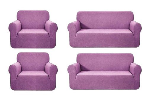 Tuchmall Pamuklu - Polyester Bürümcük-Likralı Süngerli Geometrik Desenli Giydirmeli Pembe Dörtlü Koltuk Örtüsü 180x230 cm