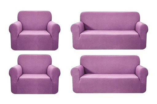 Tuchmall Pamuklu - Polyester Bürümcük-Likralı Süngerli Geometrik Desenli Giydirmeli Pembe Dörtlü Koltuk Örtüsü 180x230 cm