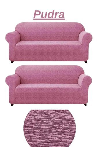 E Bahar Pamuklu - Polyester Likralı Jakarlı Süngersiz Armürlü Giydirmeli Pembe Altılı Koltuk Örtüsü 180x230 cm