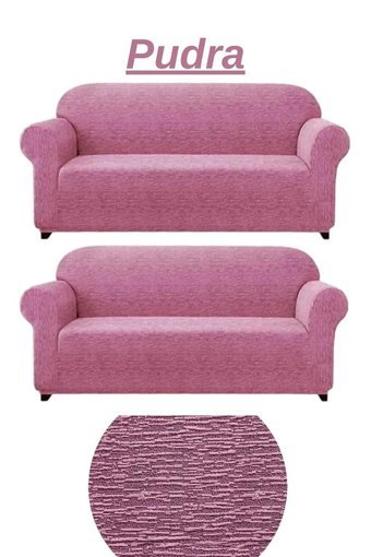 E Bahar Pamuklu - Polyester Likralı Jakarlı Süngersiz Armürlü Giydirmeli Pembe Altılı Koltuk Örtüsü 180x230 cm