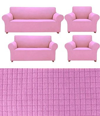 E Bahar Polyester Likralı Jakarlı Süngersiz Armürlü Giydirmeli Pembe Yedili Koltuk Örtüsü 180x230 cm