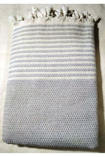 Mandaş Pamuklu Püsküllü Süngersiz Çizgili Gri Tekli Koltuk Örtüsü 180x220 cm