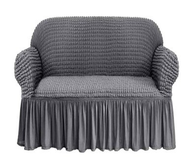Elgeyar Polyester Bürümcük Jakarlı Süngersiz Armürlü Giydirmeli Gri İkili Koltuk Örtüsü 140x180 cm